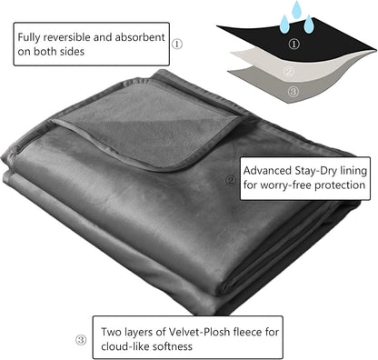 Ameritex Pet Bed Blanket Reversible 100% Waterproof Velvet Super Soft for Sofa and Bed (40x60 Inches, Light Grey+Grey)