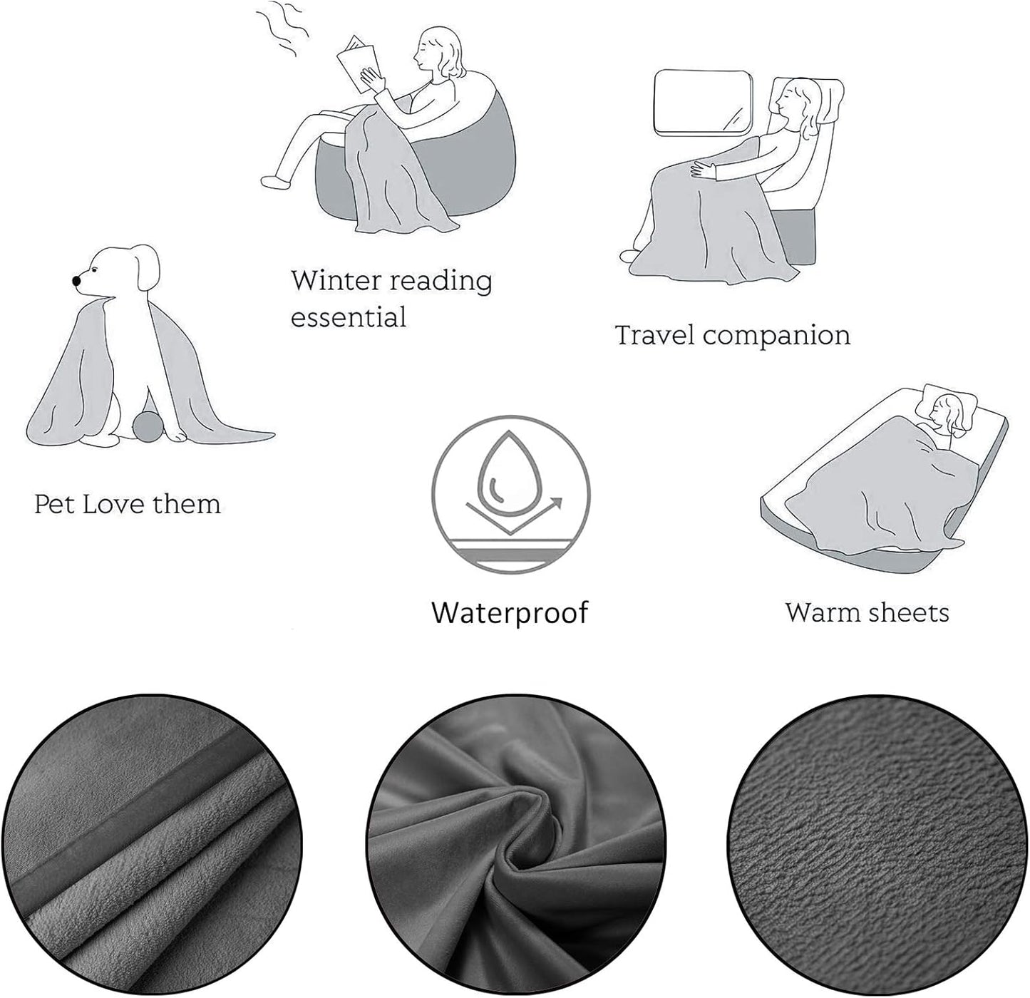 Ameritex Pet Bed Blanket Reversible 100% Waterproof Velvet Super Soft for Sofa and Bed (40x60 Inches, Light Grey+Grey)