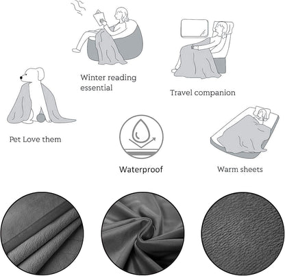 Ameritex Pet Bed Blanket Reversible 100% Waterproof Velvet Super Soft for Sofa and Bed (40x60 Inches, Light Grey+Grey)