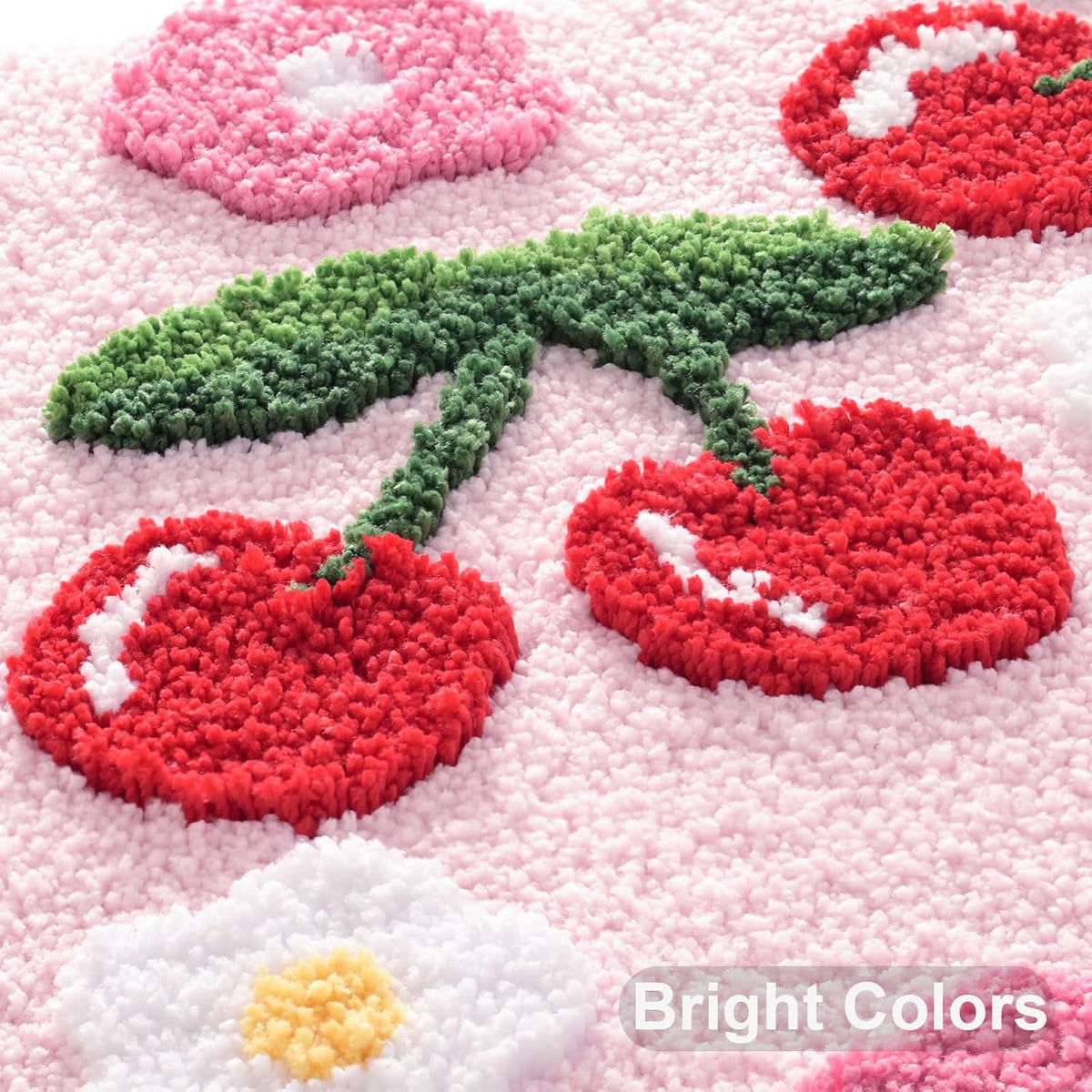 Anybar Pink Bathroom Rugs Cute Cherry Bath Mat Coloful Bathroom Accessories, Funny Flower Rug Non Slip Floor Mat, Machine Washable Bath Rug Soft Microfiber Carpet for Shower, Tub (18x26 inch)