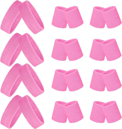 24 Pcs 80s Neon Sweatbands Set Head Wrist Band