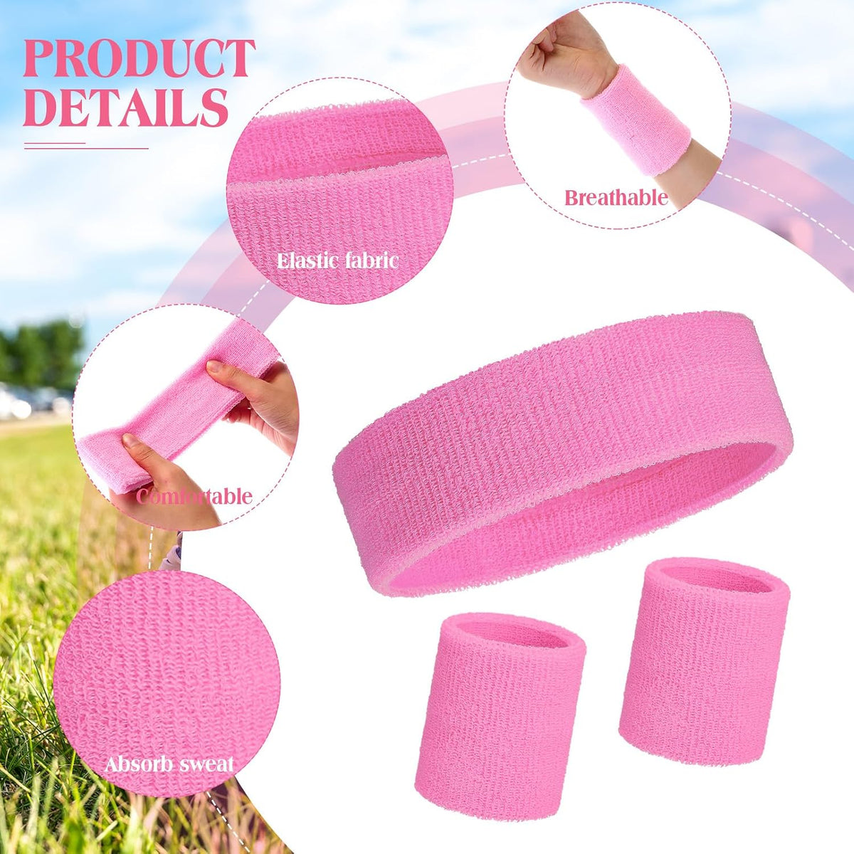 24 Pcs 80s Neon Sweatbands Set Head Wrist Band