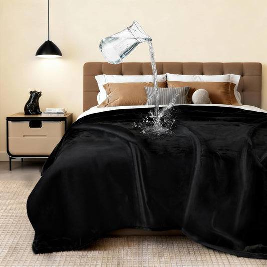 KISSAZ Black Waterproof Blanket for Bed, Reversible Leakproof King Size Bed Blankets, Double Sided Machine Washable for Couch Sofa Cover, Furniture ProtectorTravel, Movie Time, Queen Size (76''x80'')