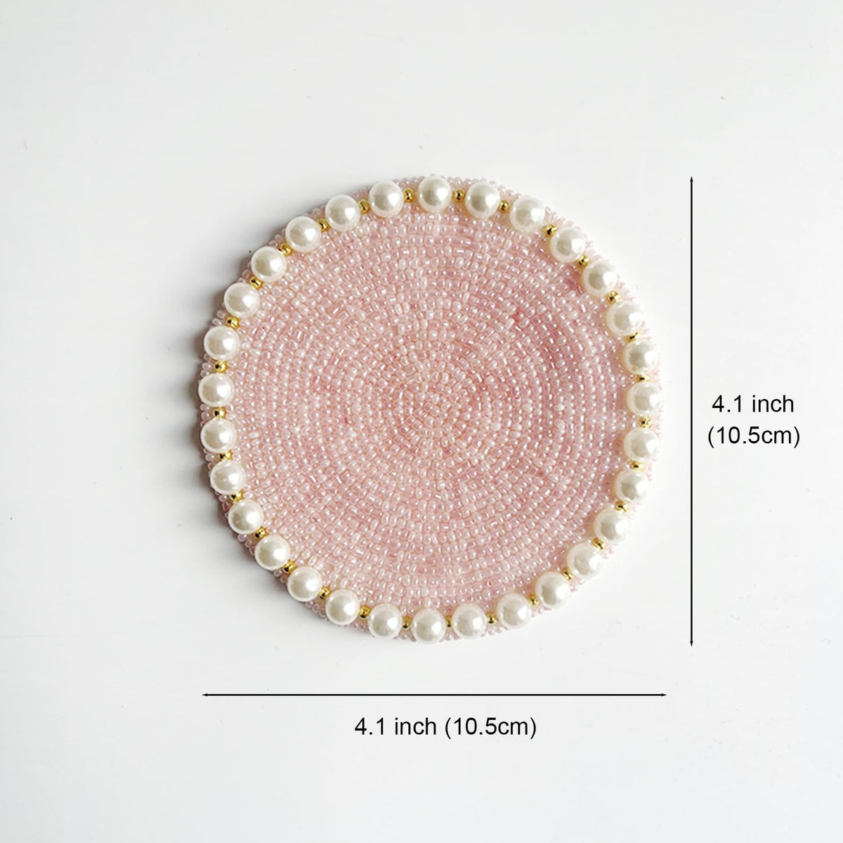 Handmade Beaded Tabletop Protection Coaster - Imitation Pearl, 4 Inch Round, Coffee/Tea/Bar Coaster, Dinning Table Accessories Decor Gift Art (Pink)