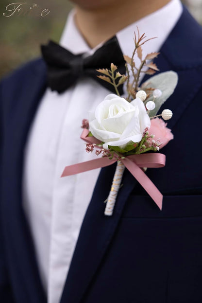 Pink Boutonniere for Men Set of 6 Groom Groomsmen Wedding Flower