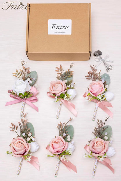 Pink Boutonniere for Men Set of 6 Groom Groomsmen Wedding Flower