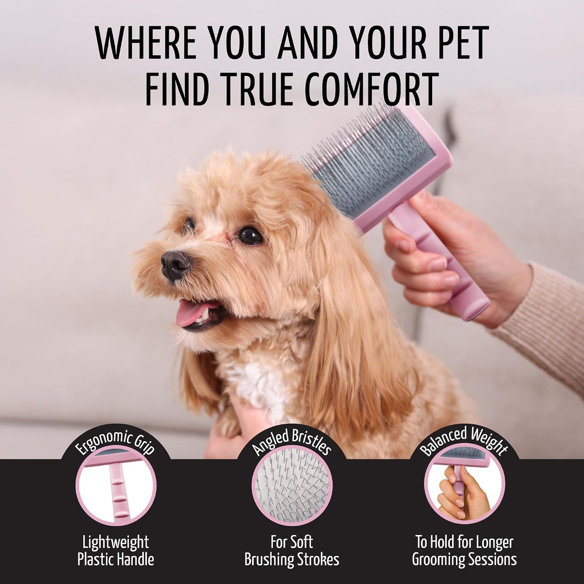 Deshedding Slicker Brush for Dogs & Cats, Small (S), Pink