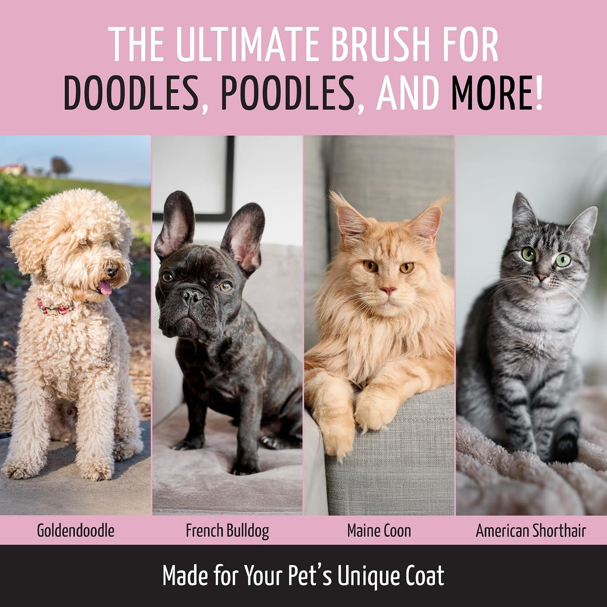 Deshedding Slicker Brush for Dogs & Cats, Small (S), Pink