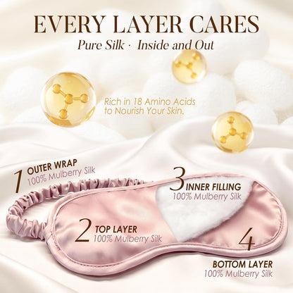 100% Mulberry Silk Sleep Eye Mask for Sleeping Women and Men, Pink