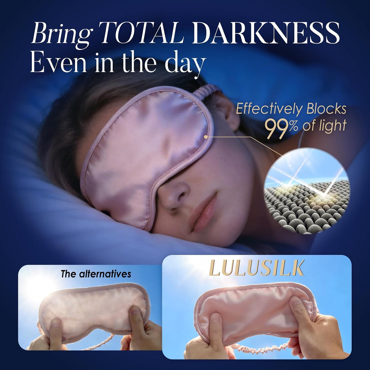 100% Mulberry Silk Sleep Eye Mask for Sleeping Women and Men, Pink