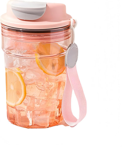 16oz Trendy Reusable Portable Tumbler, Leakproof Cup with Carry Strap(Pink)