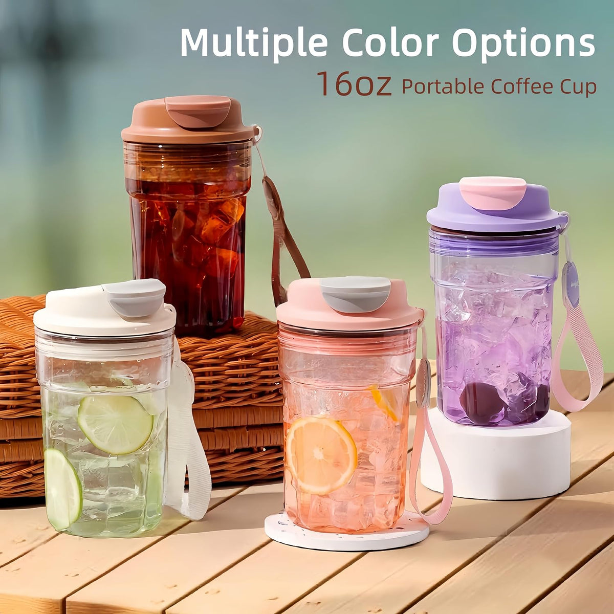 16oz Trendy Reusable Portable Tumbler, Leakproof Cup with Carry Strap(Pink)