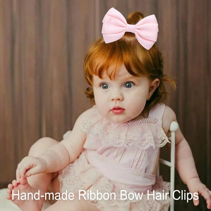 4.5 Inches Hair Bows for Girls Thick Ribbon Boutique Alligator Clips Hair Accessories for Baby Girls Toddlers Kids Teens 2 Pcs (Light Pink)