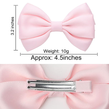 4.5 Inches Hair Bows for Girls Thick Ribbon Boutique Alligator Clips Hair Accessories for Baby Girls Toddlers Kids Teens 2 Pcs (Light Pink)