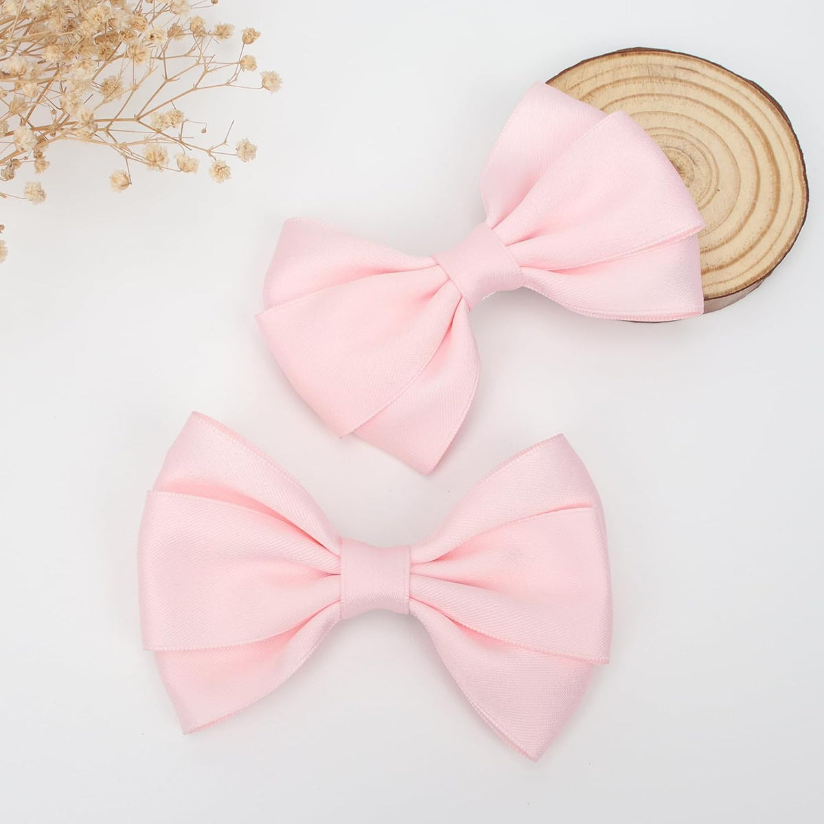4.5 Inches Hair Bows for Girls Thick Ribbon Boutique Alligator Clips Hair Accessories for Baby Girls Toddlers Kids Teens 2 Pcs (Light Pink)