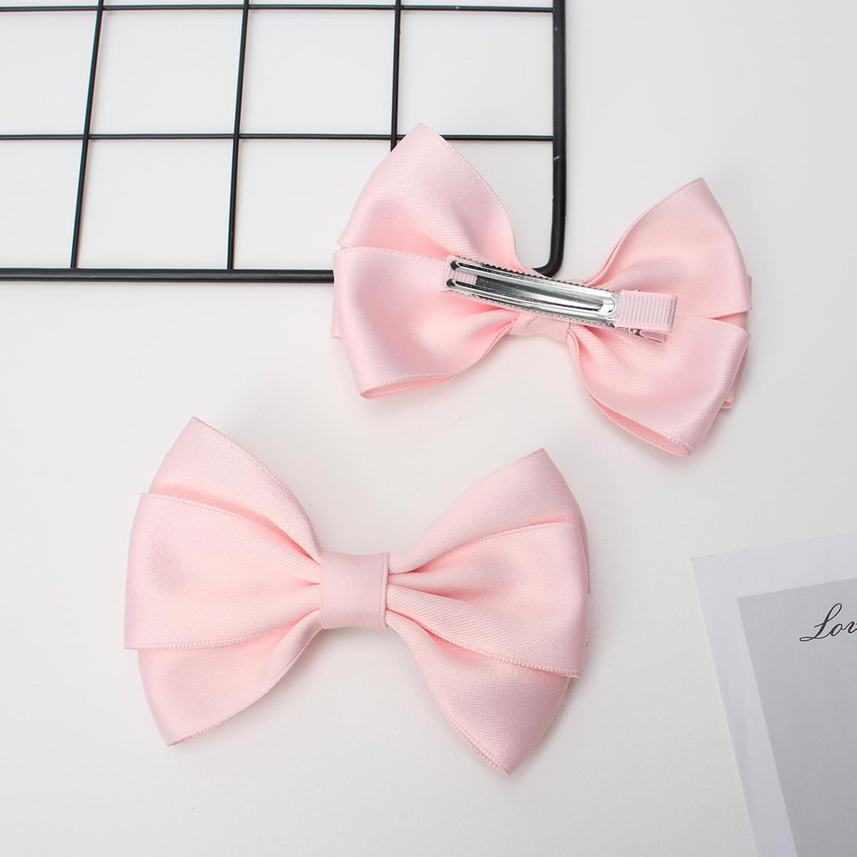 4.5 Inches Hair Bows for Girls Thick Ribbon Boutique Alligator Clips Hair Accessories for Baby Girls Toddlers Kids Teens 2 Pcs (Light Pink)