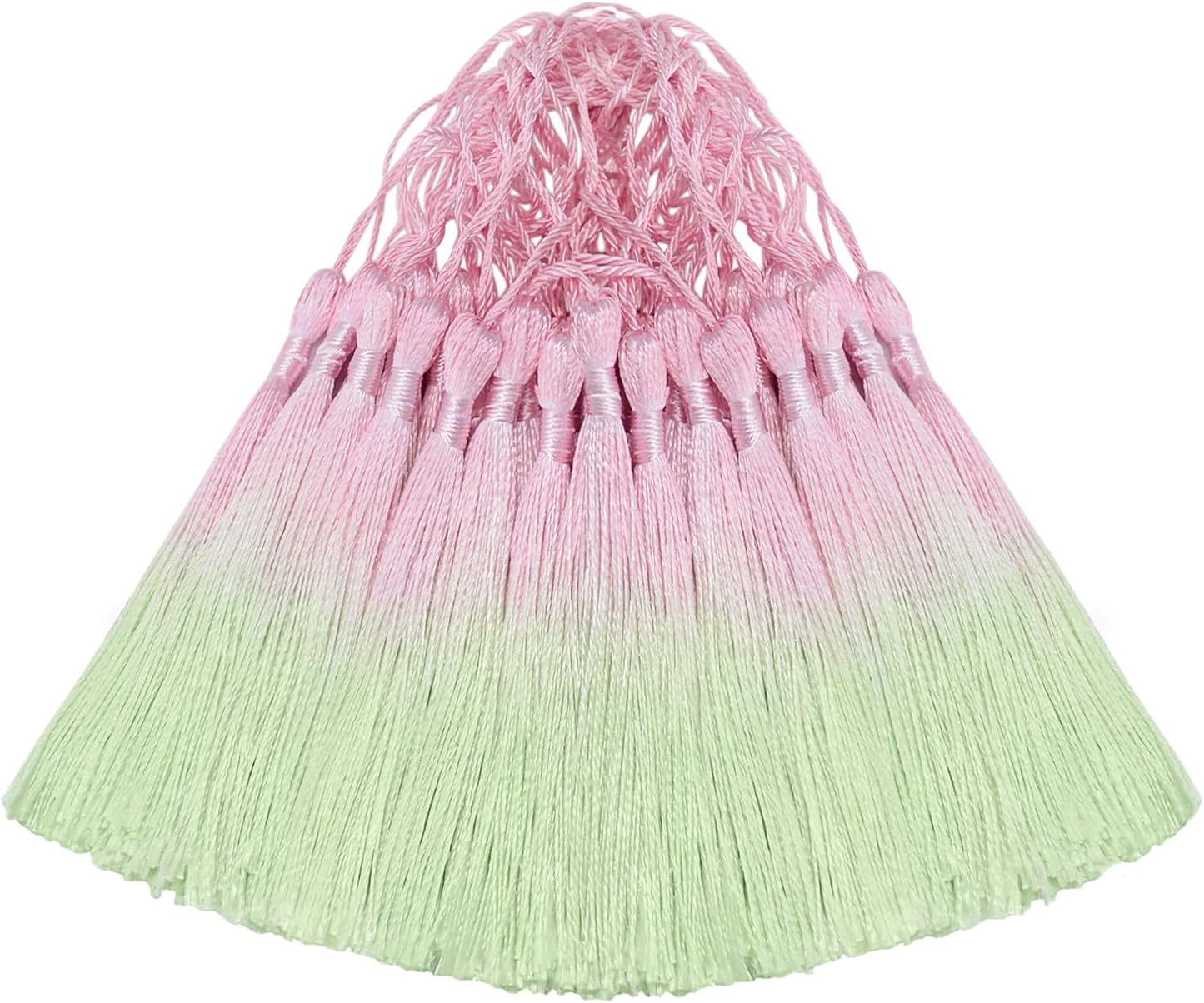 Small Bookmark Tassel DIY Craft: Bulk 50pcs Personalized Fringe Kit with String for Sublimation Cap,Graduation Gown,Bag Chain Cord,Furniture Pendant,Key Charm Making,Keychain Ribbon Trim (Pink Green)