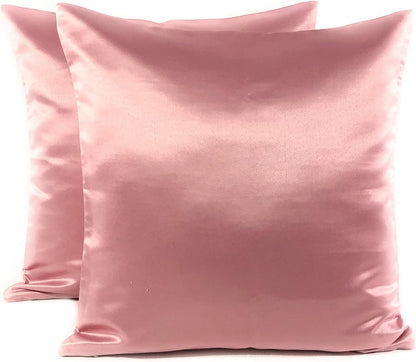 Heavy Quality Satin Throw Pillow Covers - Set of 2 - Light Pink 18x18 Decorative Pillow Cover - with Lining and Zipper Closure - Faux Silk Elegant Accent Pillows for Car Sofa - Covers Only