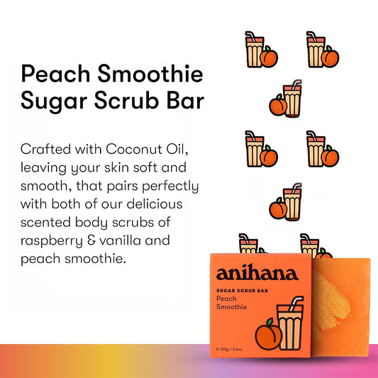 Sugar Scrub Soap Bar with Coconut Oil, Moisturizing, Gentle, Exfoliating Body Scrub, Refreshing Peach Smoothie Scent, 3.6 Oz