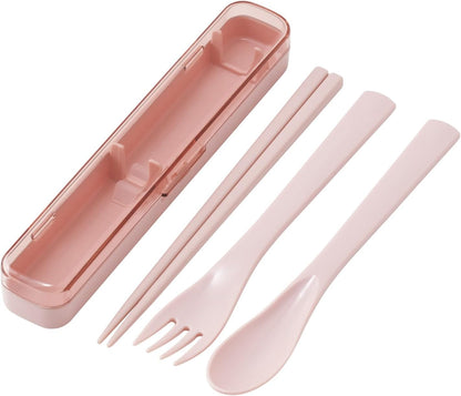 TAC1-A Slim Trio Set Bento Chopsticks, Spoon, Fork, 7.1 inches (18 cm), Dishwasher Safe, Made in Japan, Smoky Pink