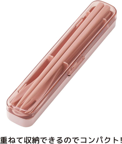 TAC1-A Slim Trio Set Bento Chopsticks, Spoon, Fork, 7.1 inches (18 cm), Dishwasher Safe, Made in Japan, Smoky Pink
