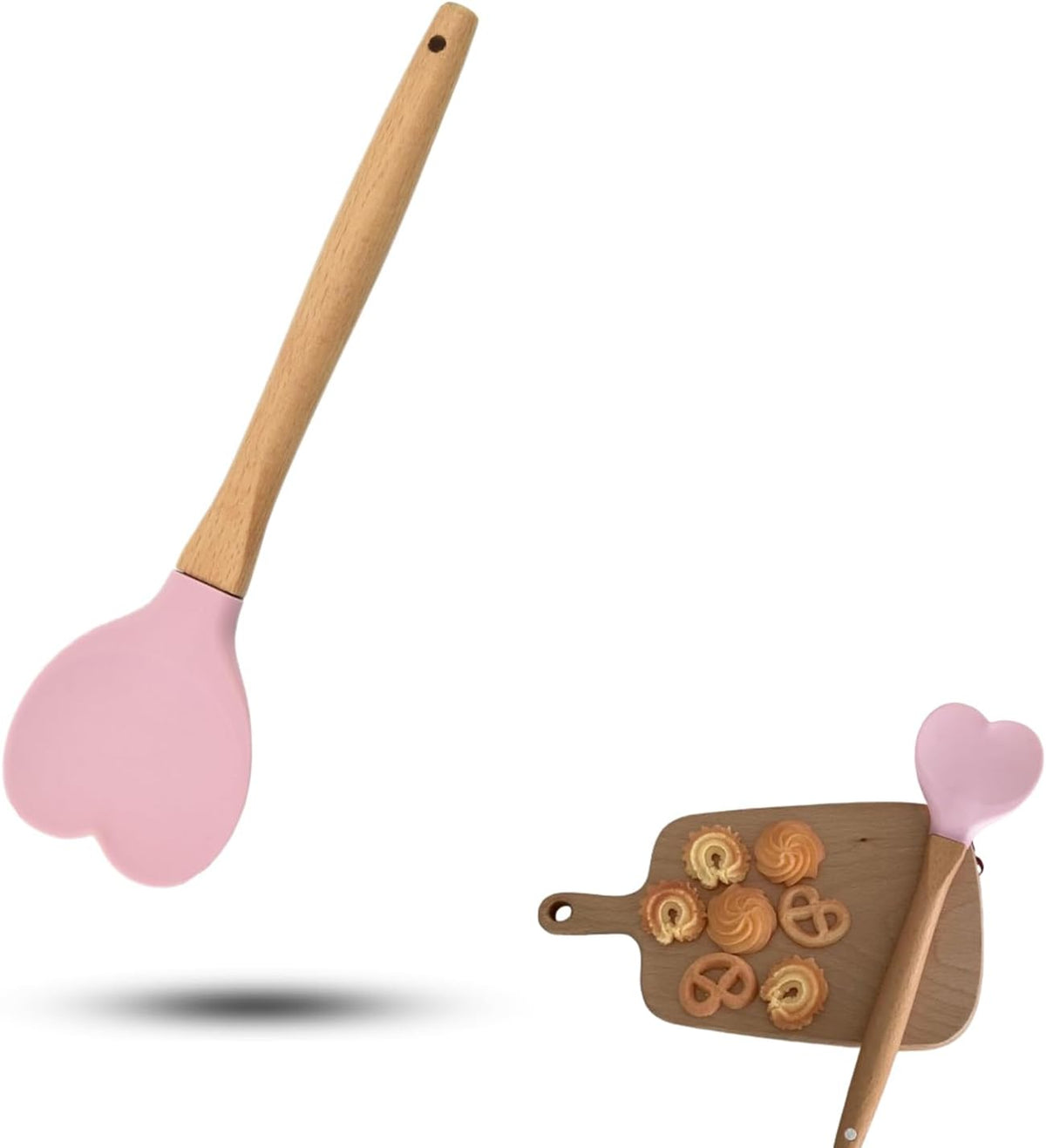 1 PCS Silicone Spatula Professional Rubber Spatulas Heat-Resistant Heart-Shaped Spatulas with Wood Handle for Nonstick Cookware, Cooking(Pink)