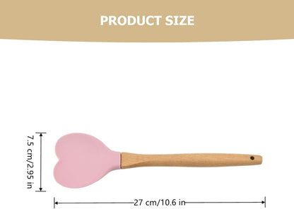 1 PCS Silicone Spatula Professional Rubber Spatulas Heat-Resistant Heart-Shaped Spatulas with Wood Handle for Nonstick Cookware, Cooking(Pink)