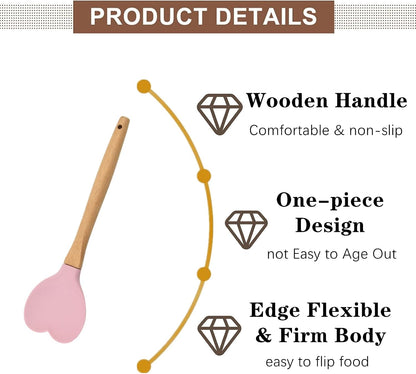1 PCS Silicone Spatula Professional Rubber Spatulas Heat-Resistant Heart-Shaped Spatulas with Wood Handle for Nonstick Cookware, Cooking(Pink)