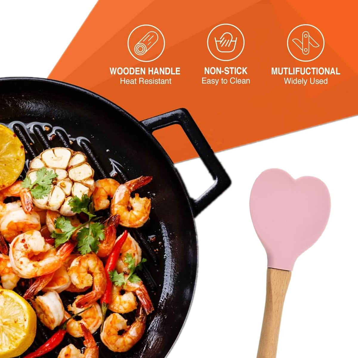 1 PCS Silicone Spatula Professional Rubber Spatulas Heat-Resistant Heart-Shaped Spatulas with Wood Handle for Nonstick Cookware, Cooking(Pink)