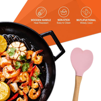 1 PCS Silicone Spatula Professional Rubber Spatulas Heat-Resistant Heart-Shaped Spatulas with Wood Handle for Nonstick Cookware, Cooking(Pink)