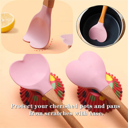 1 PCS Silicone Spatula Professional Rubber Spatulas Heat-Resistant Heart-Shaped Spatulas with Wood Handle for Nonstick Cookware, Cooking(Pink)