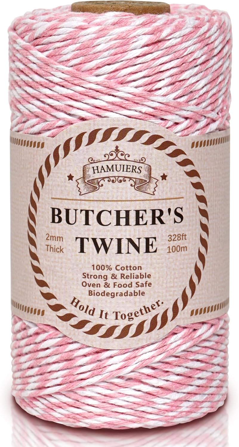 Cotton Twine String, 328 Feet Pink & White - Christmas Twine for Gift Wrapping, Crafts, Baking, Butchers, Holiday Decorations, DIY, Kitchen & Gardening