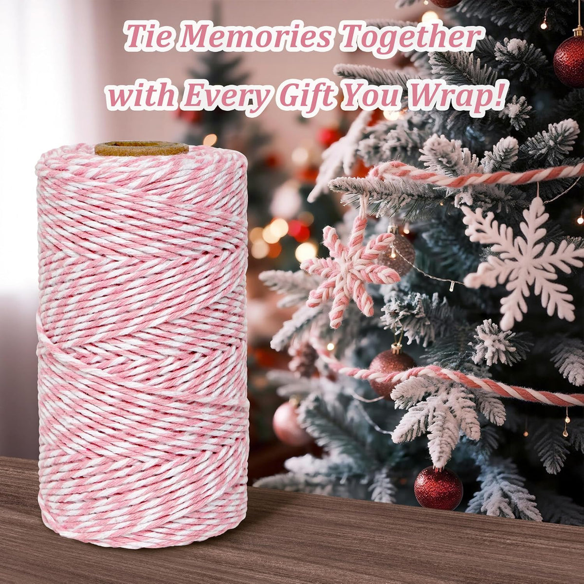 Cotton Twine String, 328 Feet Pink & White - Christmas Twine for Gift Wrapping, Crafts, Baking, Butchers, Holiday Decorations, DIY, Kitchen & Gardening