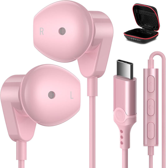 USB C Headphones for iPhone 17 16 15 Pro Max/iPad Air Earbuds Pink