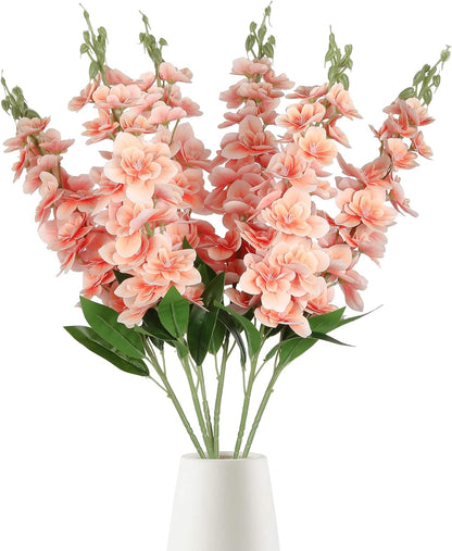 Delphinium Artificial Flowers,6PCS Artificial Snapdragon Flowers 33" Silk Larkspur Flowers for Tall Vases Wedding Party Home Table Decor(Peach)