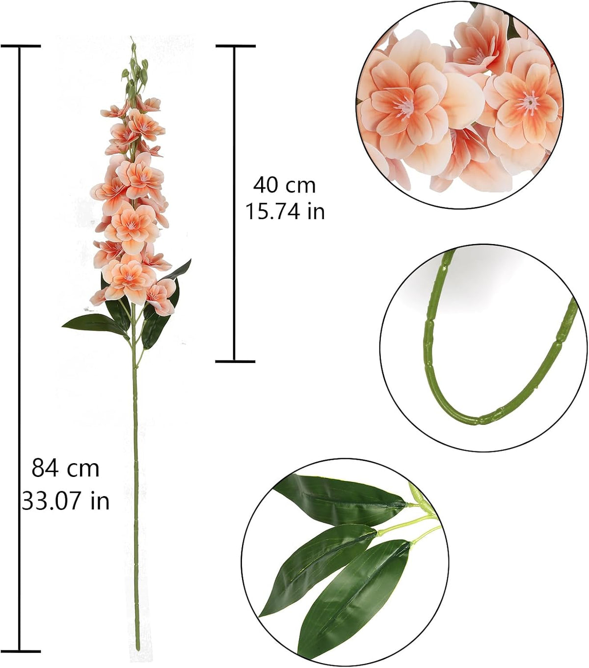 Delphinium Artificial Flowers,6PCS Artificial Snapdragon Flowers 33" Silk Larkspur Flowers for Tall Vases Wedding Party Home Table Decor(Peach)