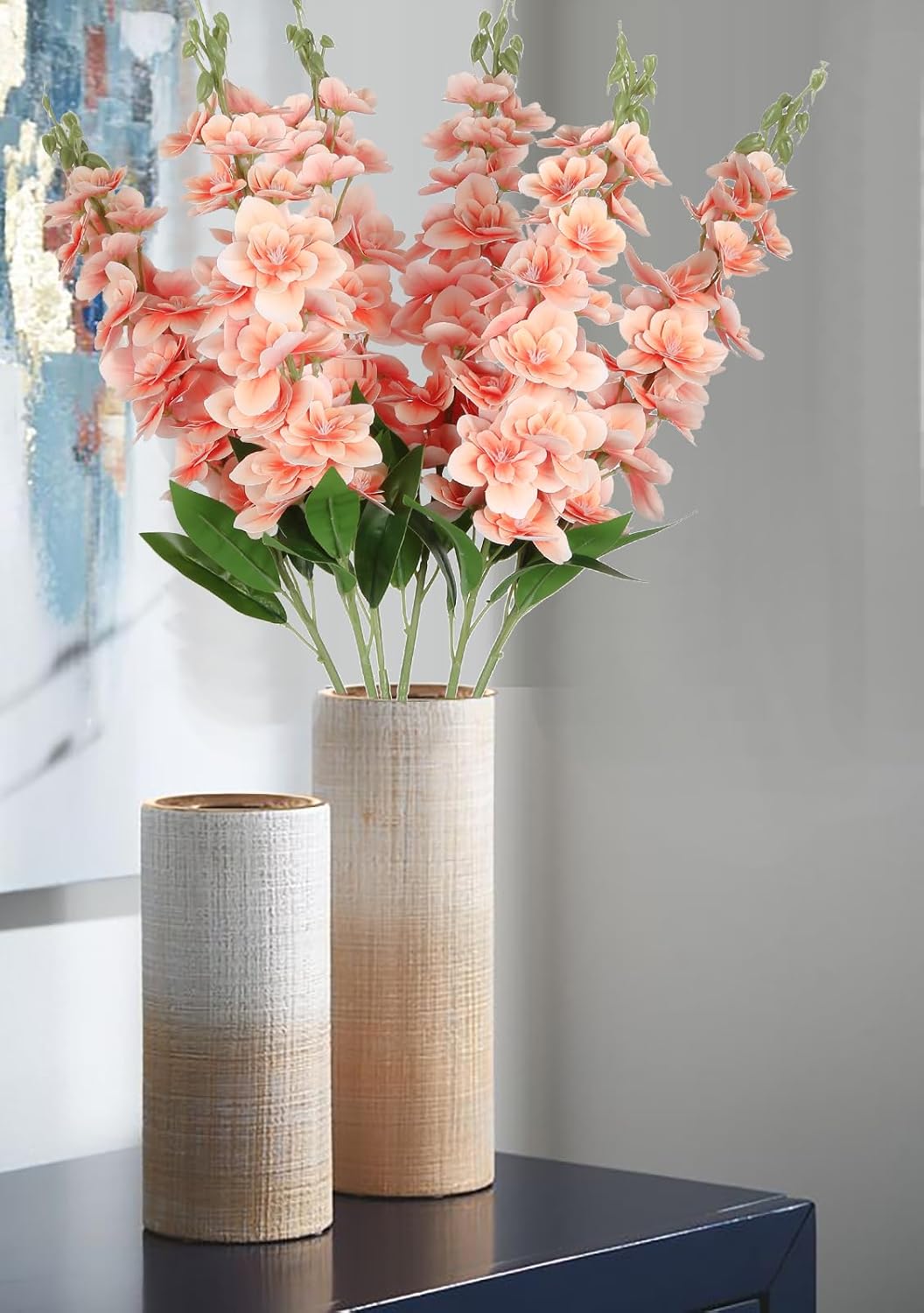 Delphinium Artificial Flowers,6PCS Artificial Snapdragon Flowers 33" Silk Larkspur Flowers for Tall Vases Wedding Party Home Table Decor(Peach)