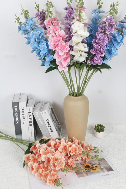 Delphinium Artificial Flowers,6PCS Artificial Snapdragon Flowers 33" Silk Larkspur Flowers for Tall Vases Wedding Party Home Table Decor(Peach)