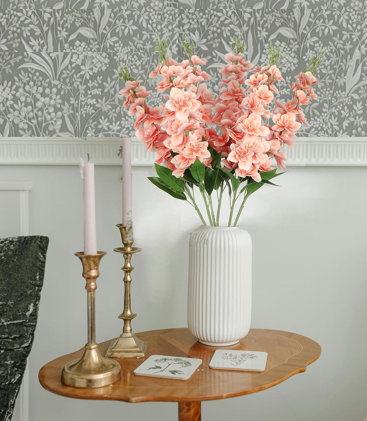 Delphinium Artificial Flowers,6PCS Artificial Snapdragon Flowers 33" Silk Larkspur Flowers for Tall Vases Wedding Party Home Table Decor(Peach)