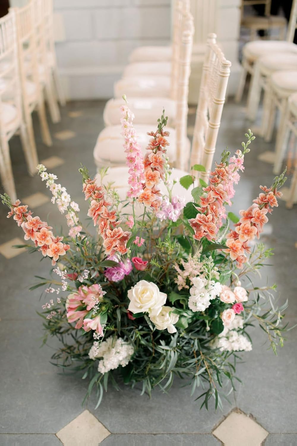 Delphinium Artificial Flowers,6PCS Artificial Snapdragon Flowers 33" Silk Larkspur Flowers for Tall Vases Wedding Party Home Table Decor(Peach)