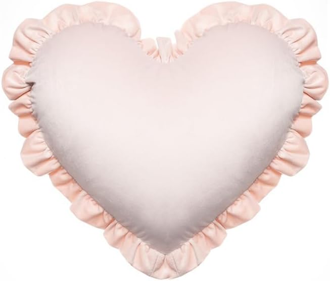 Heart Shaped Throw Pillow Cover with Ruffles, 16x20 Inches, Pink (Soft Pink)