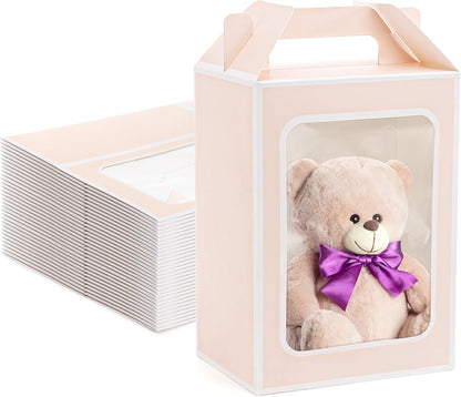 30-Pack Pink Gift Bags with Window, 9.8 Inches Tall Clear Favor Boxes, See Through Bag for Gifts, Party Favors, Weddings, Bridal Shower