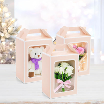 30-Pack Pink Gift Bags with Window, 9.8 Inches Tall Clear Favor Boxes, See Through Bag for Gifts, Party Favors, Weddings, Bridal Shower