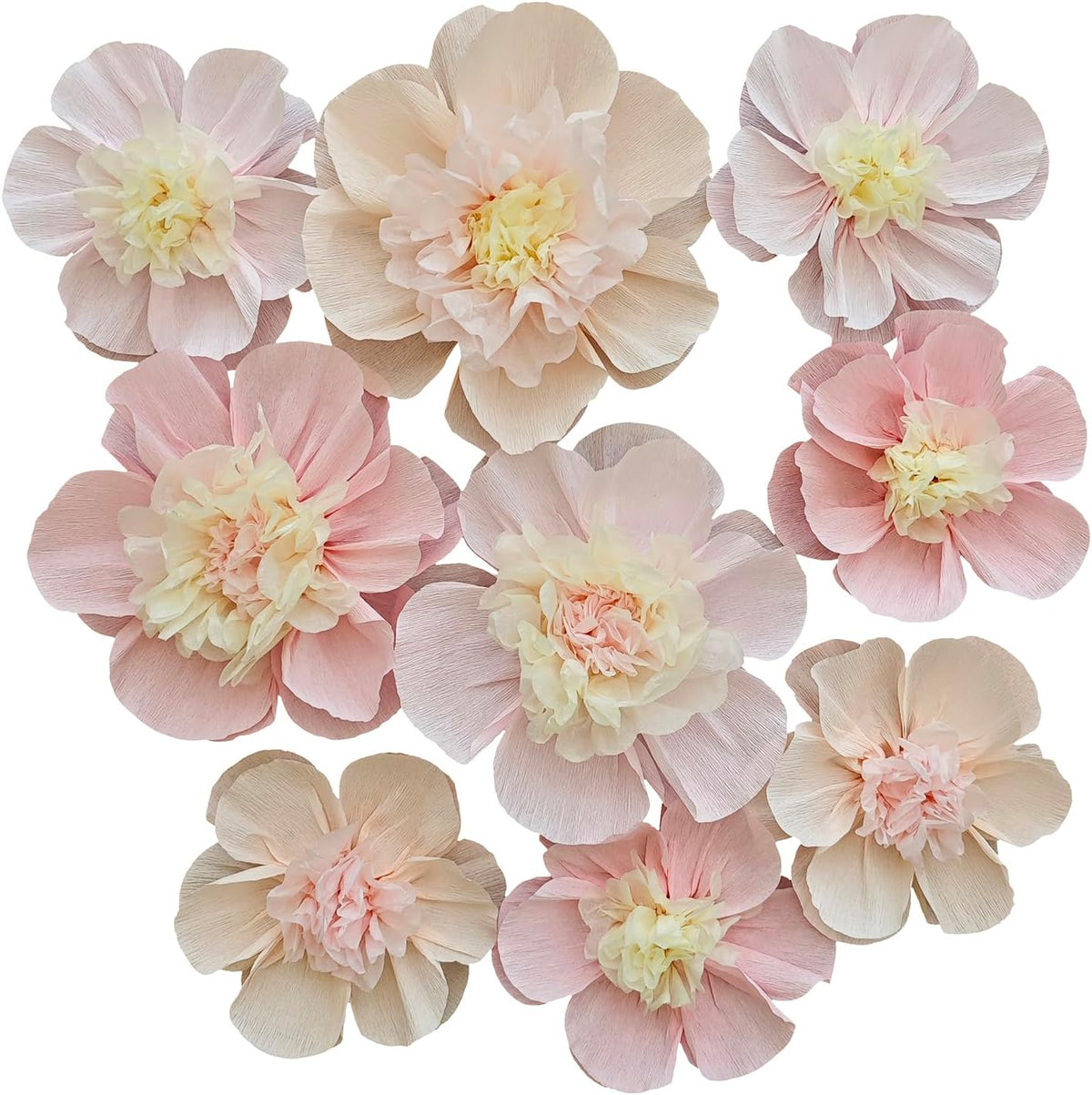 Pink Blush Peach Crepe Paper Flower for Wall Decor Girls Birthday Party Backdrop Baby Shower Nursery Room Decoration Pack of 9