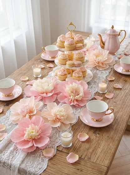 Pink Blush Peach Crepe Paper Flower for Wall Decor Girls Birthday Party Backdrop Baby Shower Nursery Room Decoration Pack of 9