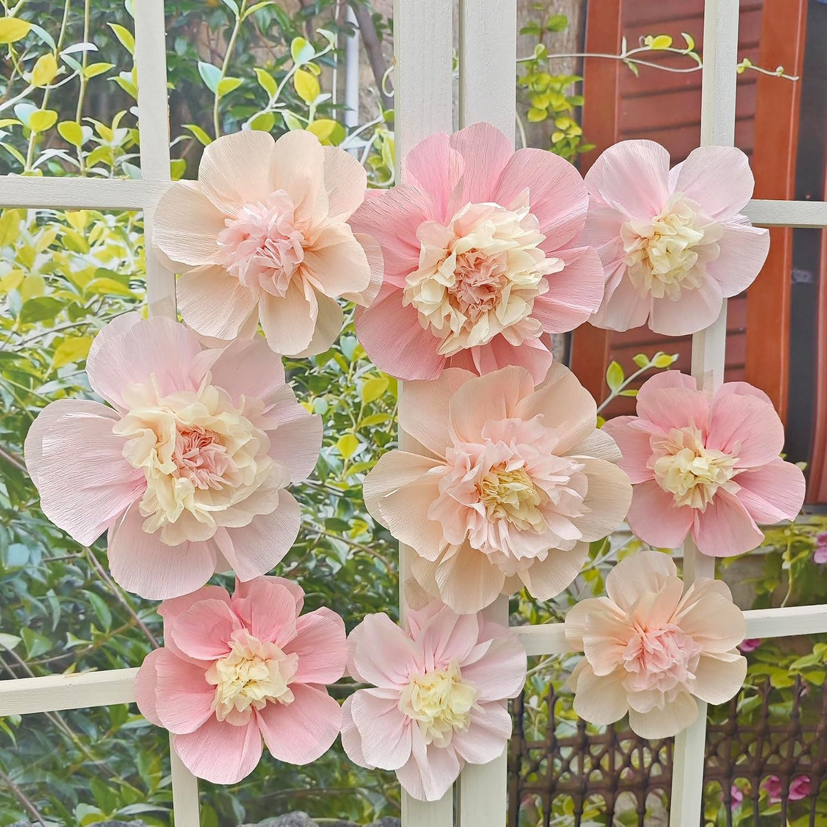 Pink Blush Peach Crepe Paper Flower for Wall Decor Girls Birthday Party Backdrop Baby Shower Nursery Room Decoration Pack of 9