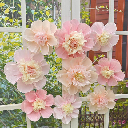 Pink Blush Peach Crepe Paper Flower for Wall Decor Girls Birthday Party Backdrop Baby Shower Nursery Room Decoration Pack of 9