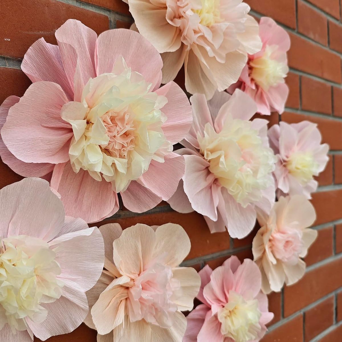 Pink Blush Peach Crepe Paper Flower for Wall Decor Girls Birthday Party Backdrop Baby Shower Nursery Room Decoration Pack of 9