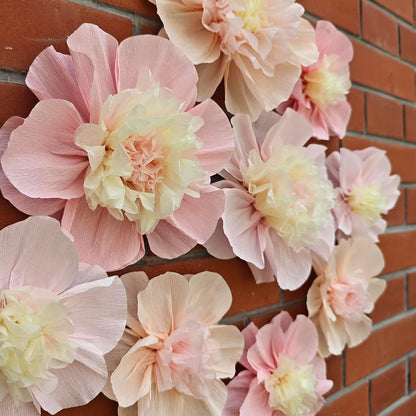 Pink Blush Peach Crepe Paper Flower for Wall Decor Girls Birthday Party Backdrop Baby Shower Nursery Room Decoration Pack of 9