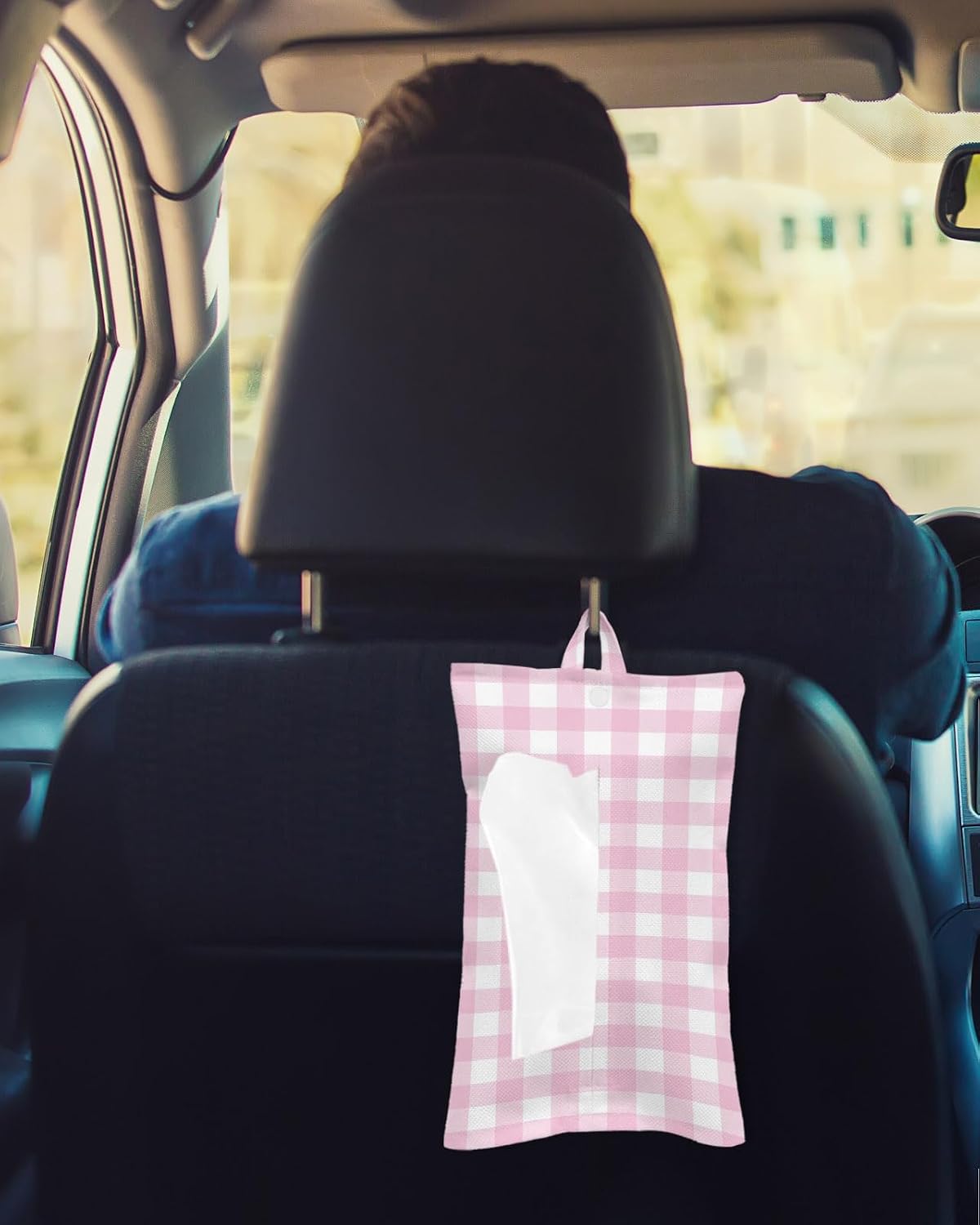 Tissues Box Cover Peach Pink Buffalo Checked Plaid Tissue Holder with Hanging Linen Organizer Dispenser Classic Grid Tissues Box Covers Rectangle for Bathroom Toilet Car Kitchen Tabletop Decor 4 PCS